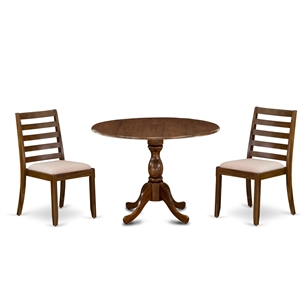 East West Furniture Dublin 3 Piece A Mid Century Modern Dining Set in Walnut