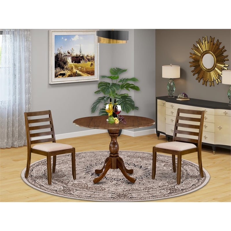 East West Furniture Dublin 3 Piece A Mid Century Modern Dining Set in Walnut