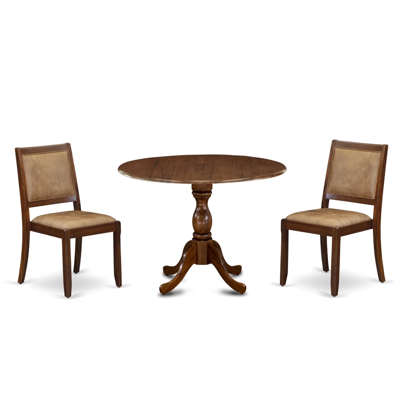 East West Furniture Dublin 3 Piece A Dining Room Table Set in Walnut Finish