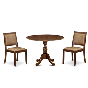 East West Furniture Dublin 3 Piece A Dining Room Table Set in Walnut Finish