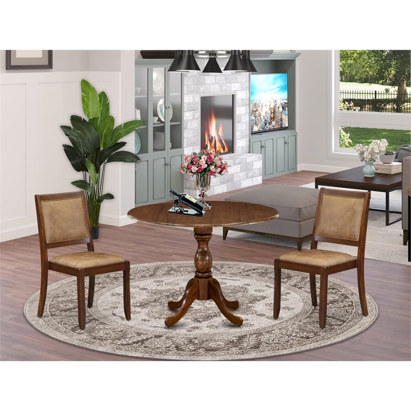 East West Furniture Dublin 3 Piece A Dining Room Table Set in Walnut Finish