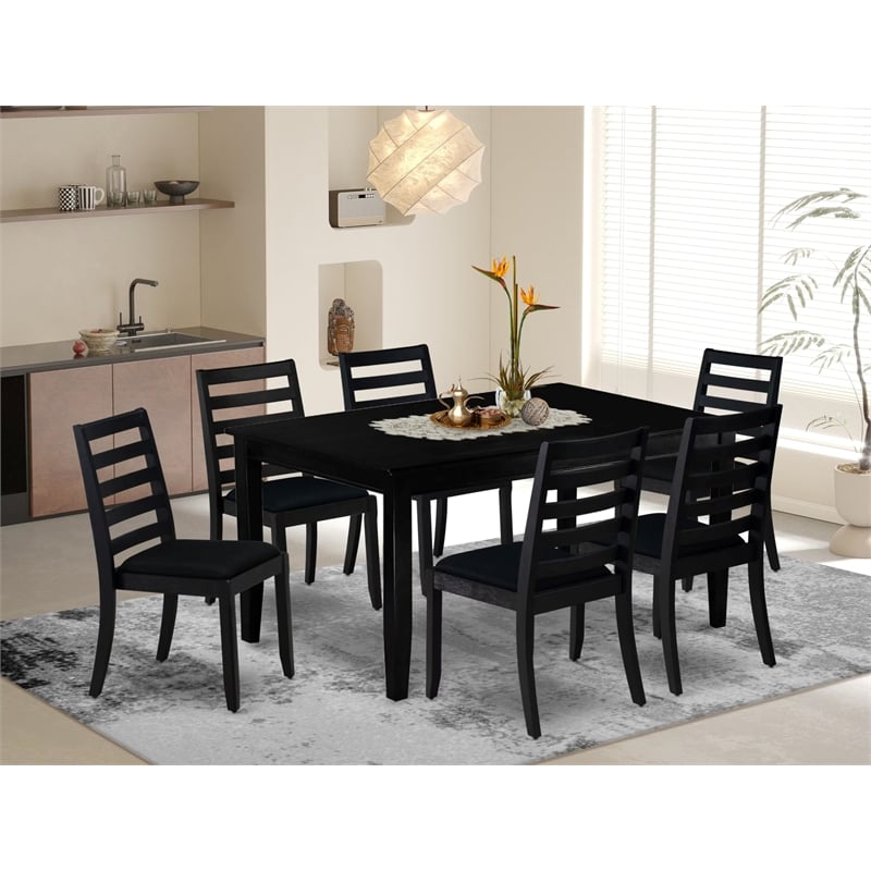 East West Furniture Dudley 7-Piece Kitchen Dining Set in Black Finish