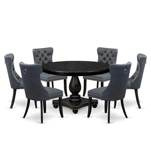 East West Furniture Ferris 7-Piece Dining Table Set in Black Finish