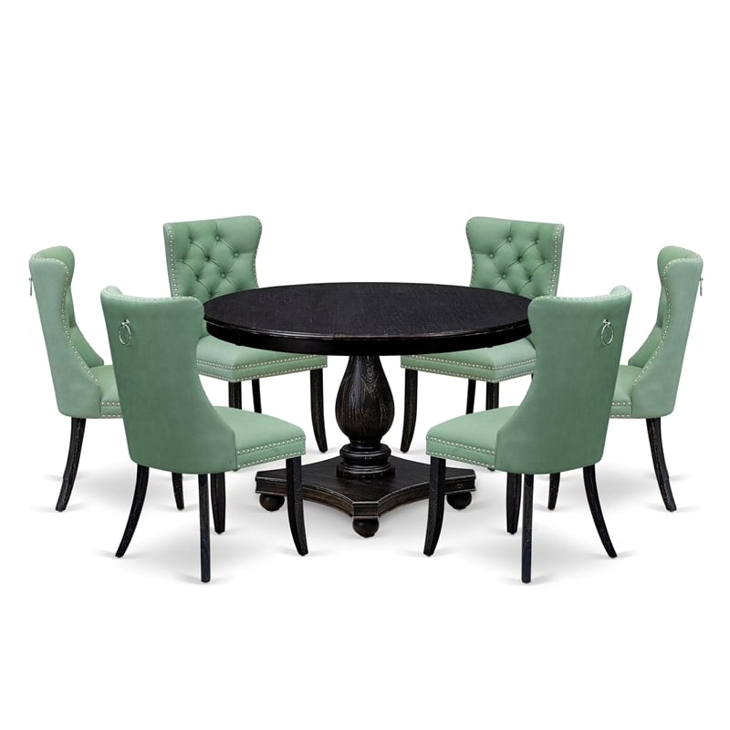 East West Furniture Ferris 7 Piece Round Kitchen Set in Black Finish