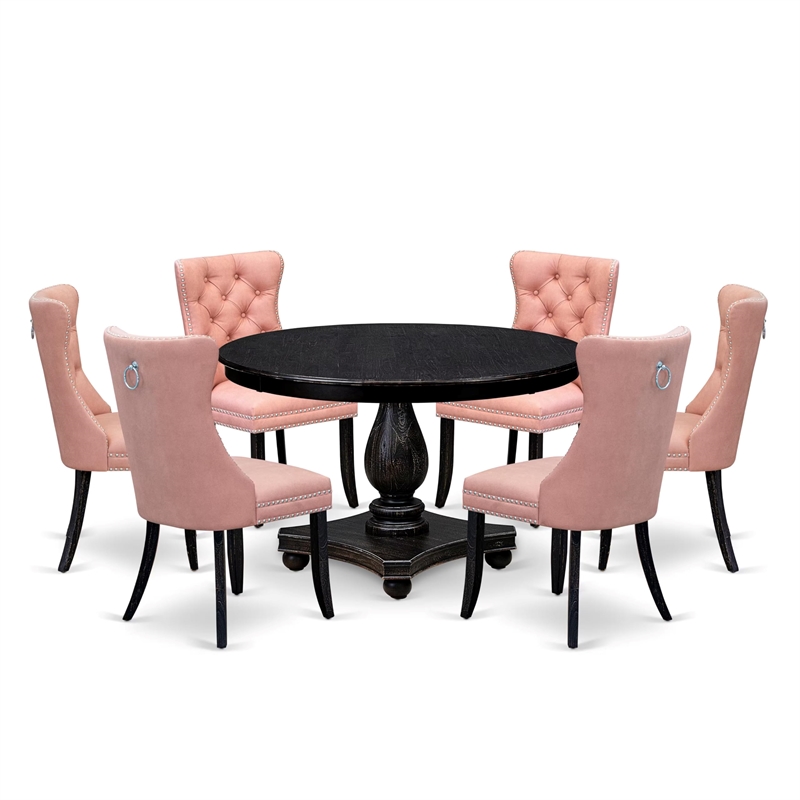 East West Furniture Ferris 7 Piece Round Dining Set in Black Finish