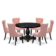 East West Furniture Ferris 7 Piece Round Dining Set in Black Finish