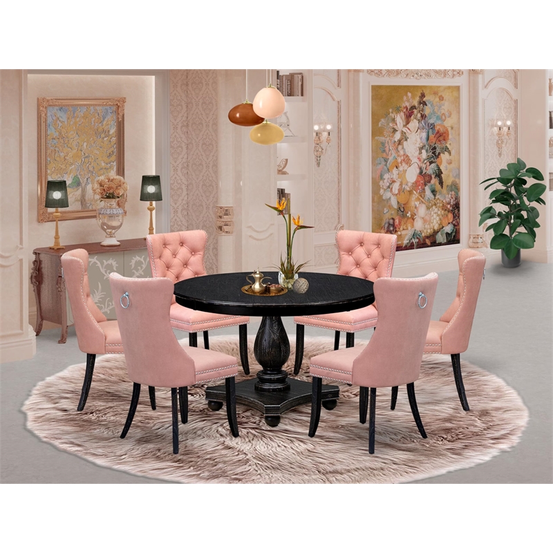 East West Furniture Ferris 7 Piece Round Dining Set in Black Finish