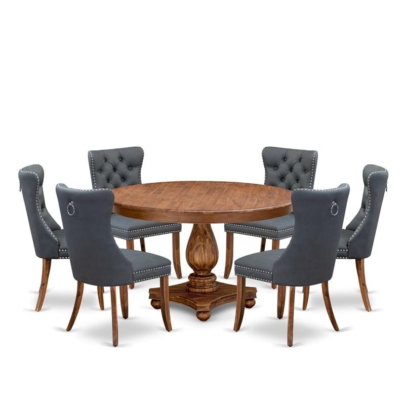 East West Furniture Ferris 7-Piece Mid-Century Dining Table Set in Walnut Finish