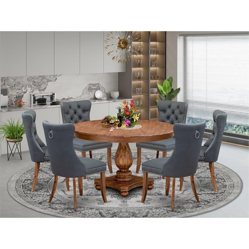 East West Furniture Ferris 7-Piece Mid-Century Dining Table Set in Walnut Finish