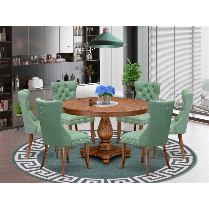 East West Furniture Ferris 7-Piece Modern Dining Table Set in Walnut Finish