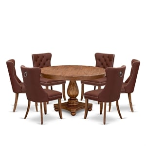 East West Furniture Ferris 7-Piece Dining Table Set in Walnut Finish