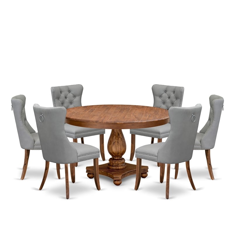 East West Furniture Ferris 7-Piece Dining Table Set in Walnut Finish