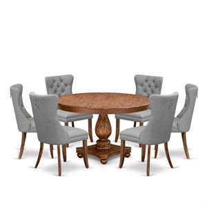 East West Furniture Ferris 7-Piece Dining Table Set in Walnut Finish