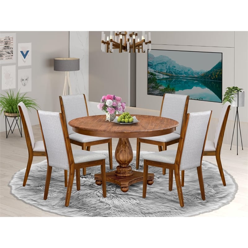 East West Furniture Ferris 7-Piece Dining Table Set in Walnut Finish