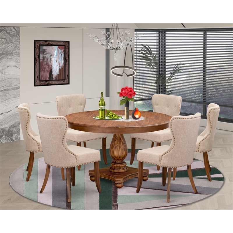 East West Furniture Ferris 7-Piece Kitchen Dining Set in Walnut Finish