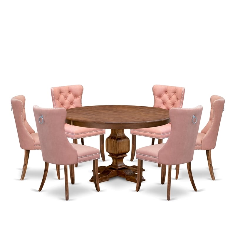 East West Furniture Ferris 7-Piece Dining Table Set in Walnut Finish