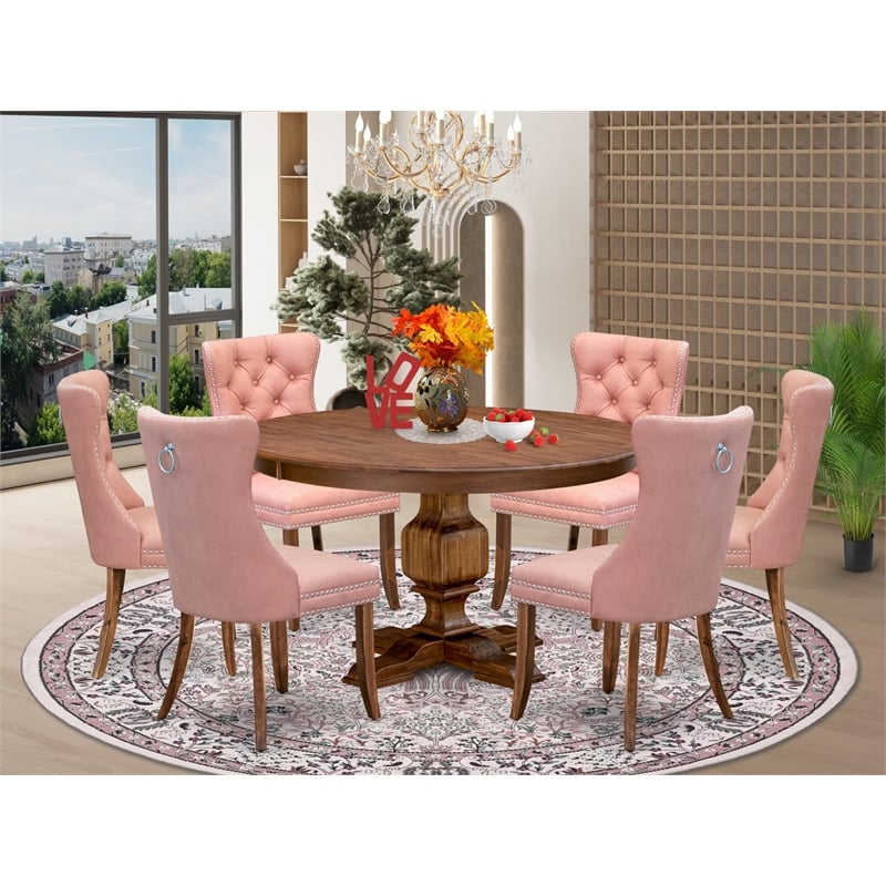 East West Furniture Ferris 7-Piece Dining Table Set in Walnut Finish