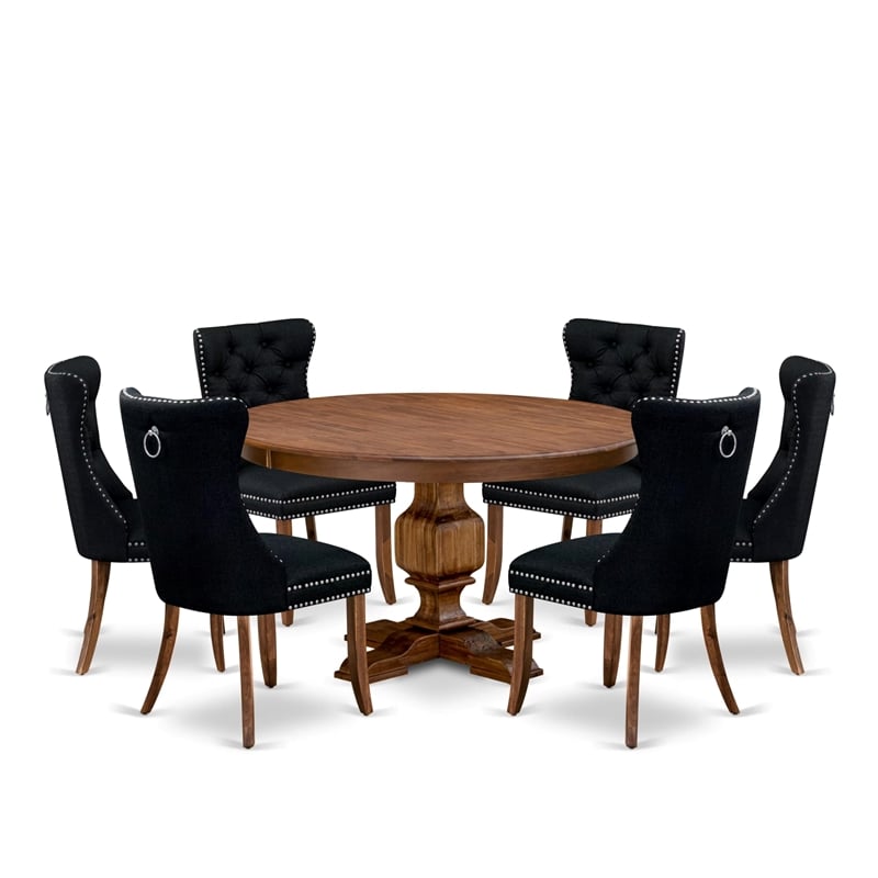 East West Furniture Ferris 7-Piece Dining Table Set in Walnut Finish