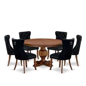 East West Furniture Ferris 7-Piece Dining Table Set in Walnut Finish