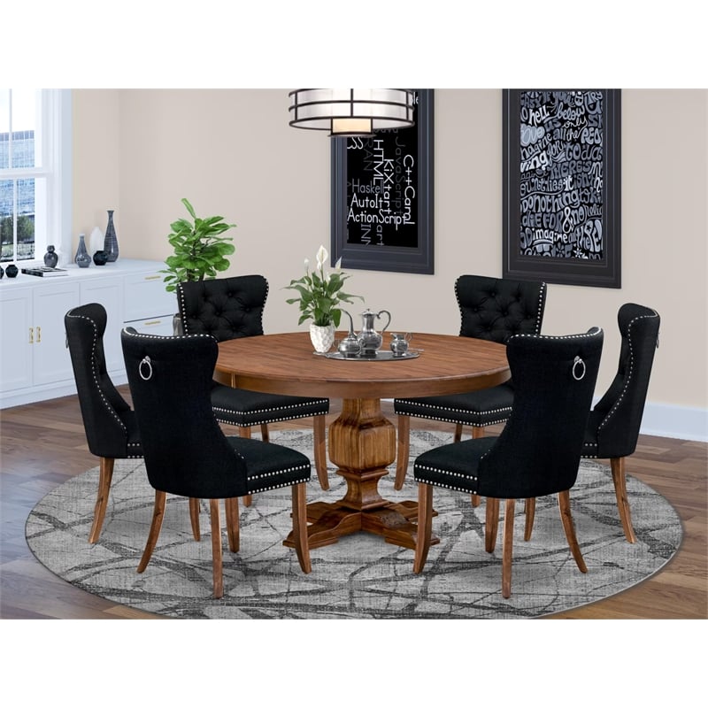 East West Furniture Ferris 7-Piece Dining Table Set in Walnut Finish