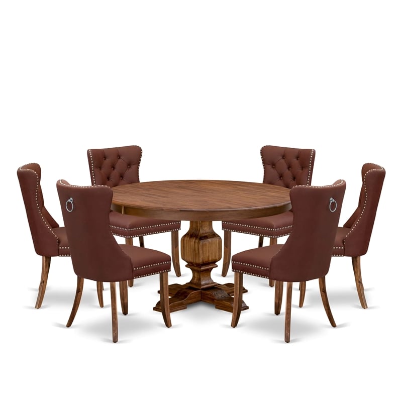 East West Furniture Ferris 7-Piece Dining Table Set in Walnut Finish