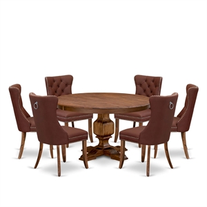 East West Furniture Ferris 7-Piece Dining Table Set in Walnut Finish