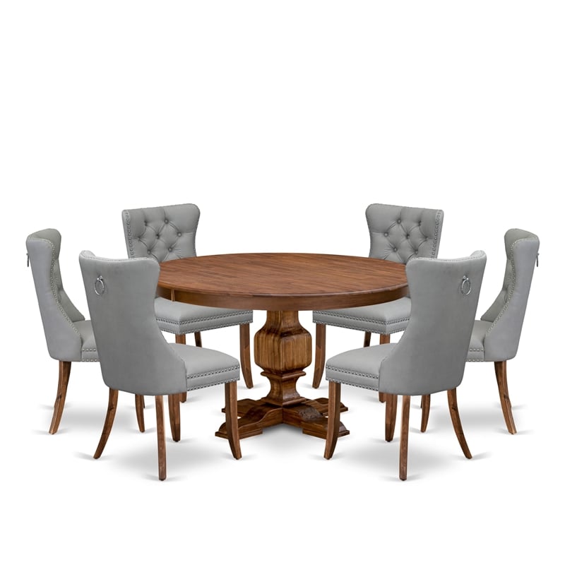 East West Furniture Ferris 7-Piece Dining Table Set in Walnut Finish