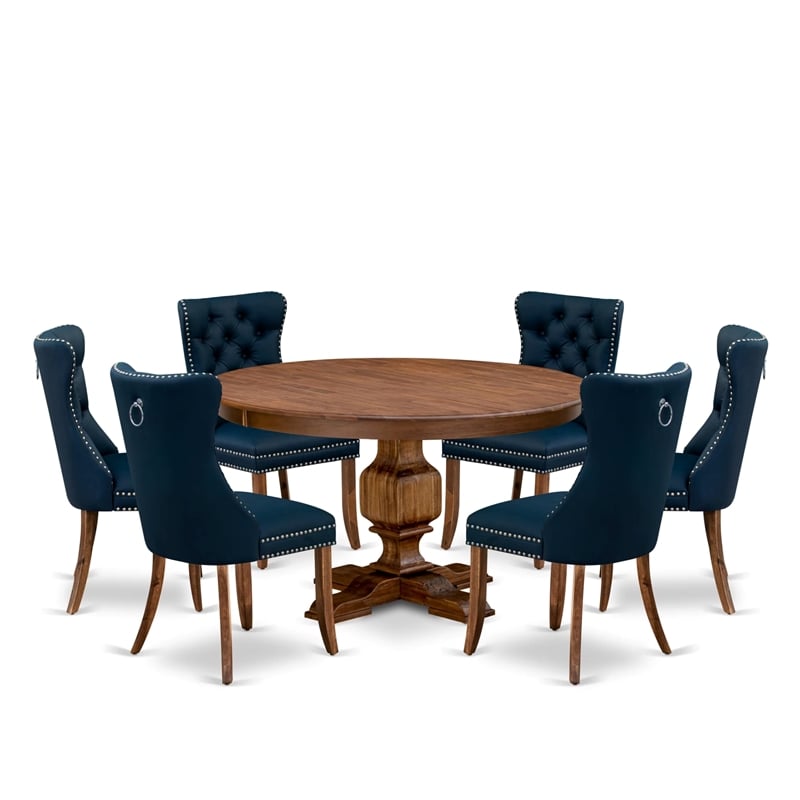 East West Furniture Ferris 7-Piece Dining Table Set in Walnut Finish