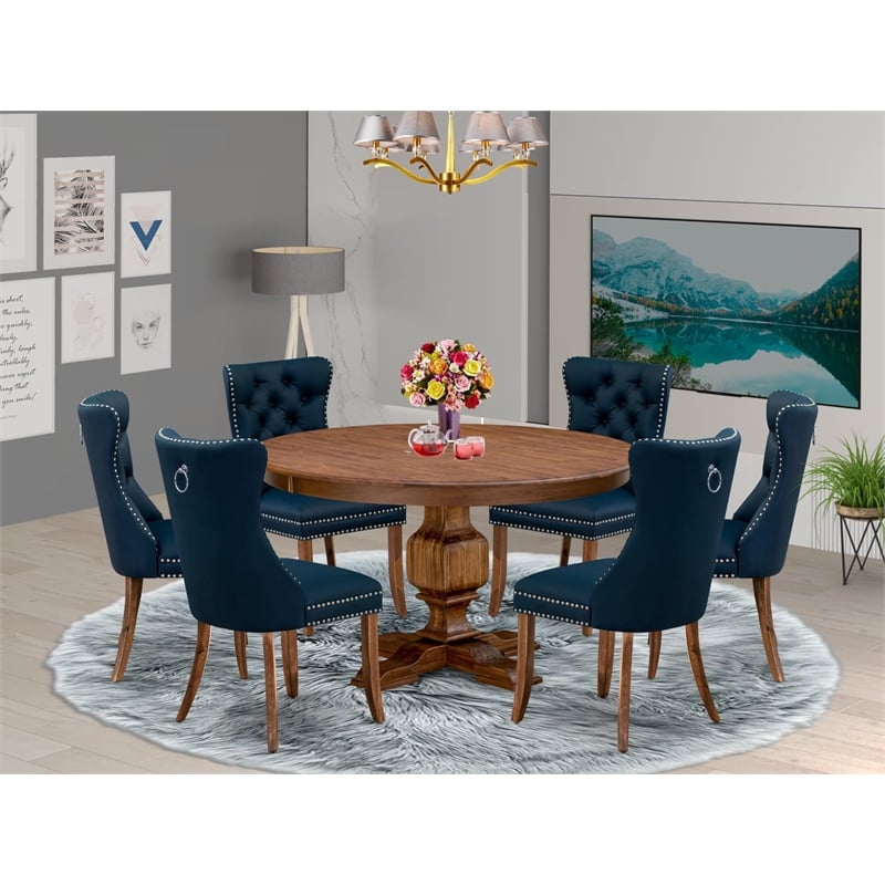 East West Furniture Ferris 7-Piece Dining Table Set in Walnut Finish