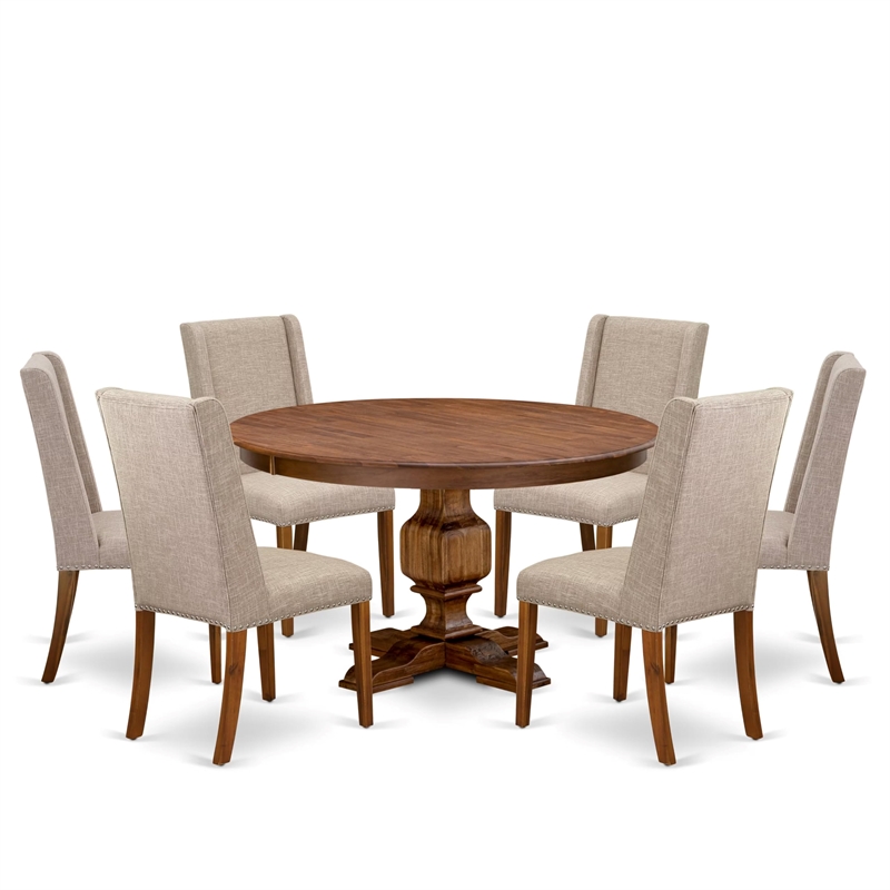 East West Furniture Ferris 7-Piece Dining Table Set in Walnut Finish