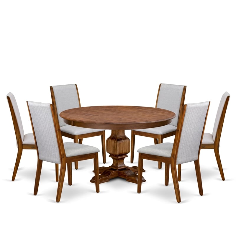 East West Furniture Ferris 7-Piece Dining Table Set in Walnut Finish