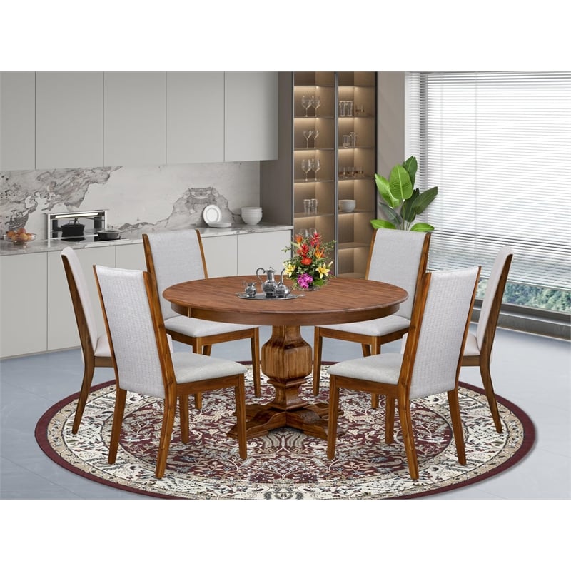 East West Furniture Ferris 7-Piece Dining Table Set in Walnut Finish
