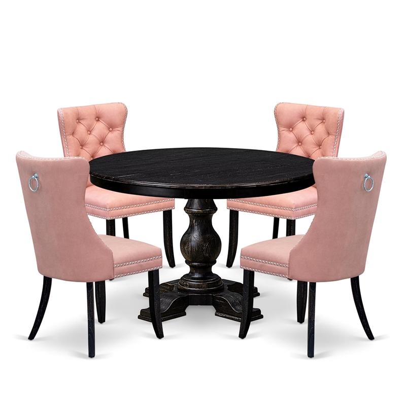 East West Furniture Ferris 5 Piece Round Kitchen Set in Black Finish