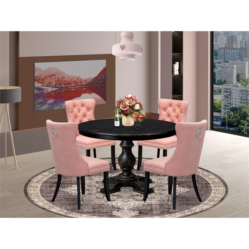 East West Furniture Ferris 5 Piece Round Kitchen Set in Black Finish