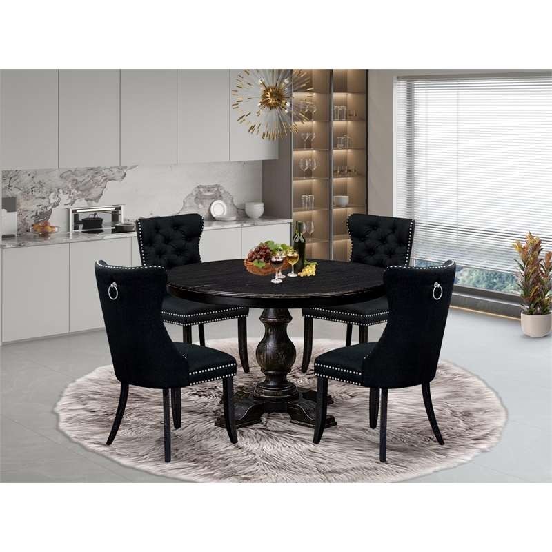 East West Furniture Ferris 5 Piece Round Kitchen Table Set in Black Finish