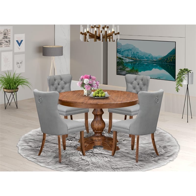 East West Furniture Ferris 5-Piece Kitchen Dining Set in Walnut Finish