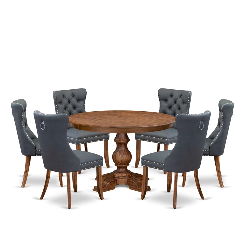 East West Furniture Ferris 7-Piece Dining Table Set in Walnut Finish