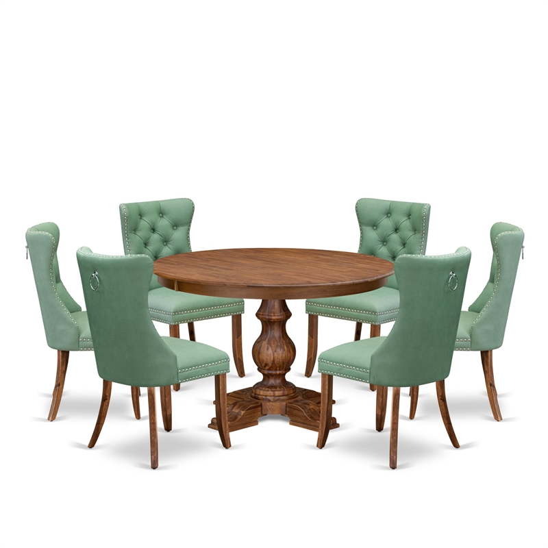 East West Furniture Ferris 7-Piece Dining Table Set in Walnut Finish