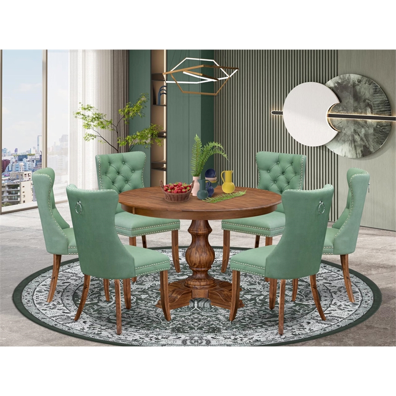 East West Furniture Ferris 7-Piece Dining Table Set in Walnut Finish
