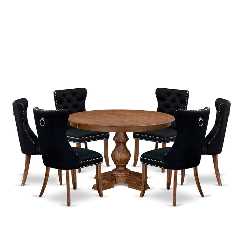 East West Furniture Ferris 7-Piece Dining Table Set in Walnut Finish