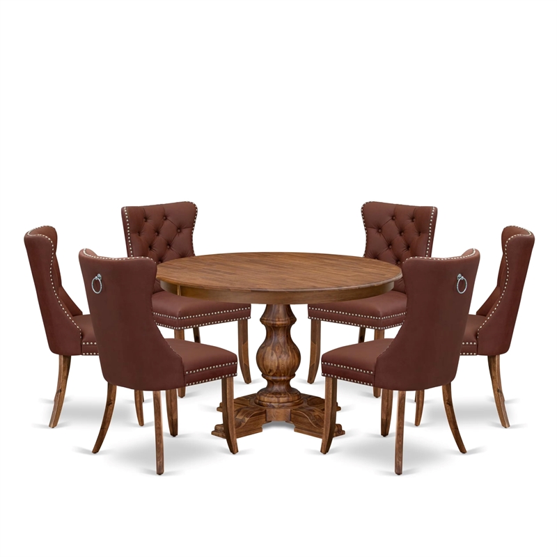 East West Furniture Ferris 7-Piece Modern Dining Table Set in Walnut Finish