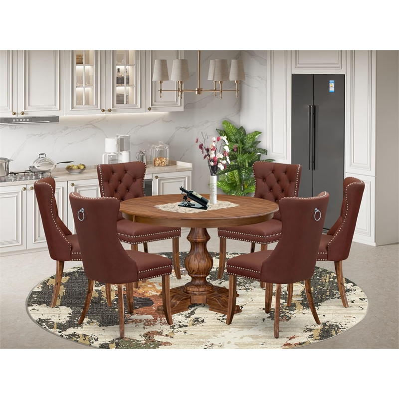 East West Furniture Ferris 7-Piece Modern Dining Table Set in Walnut Finish