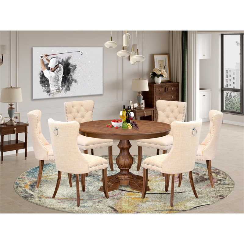 East West Furniture Ferris 7-Piece Kitchen Table Set in Walnut Finish