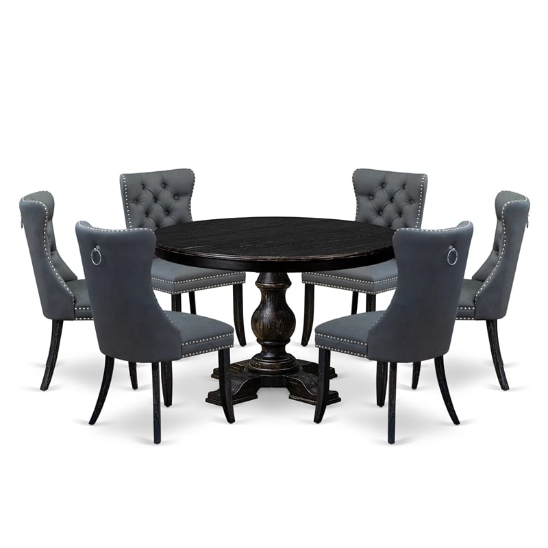East West Furniture Ferris 7-Piece Modern Dining Table Set in Black Finish