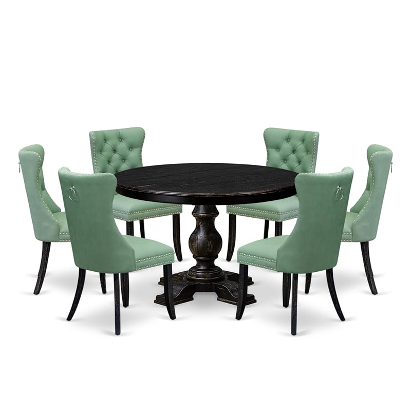 East West Furniture Ferris 7 Piece Round Dining Room Set in Black Finish