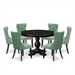 East West Furniture Ferris 7 Piece Round Dining Room Set in Black Finish
