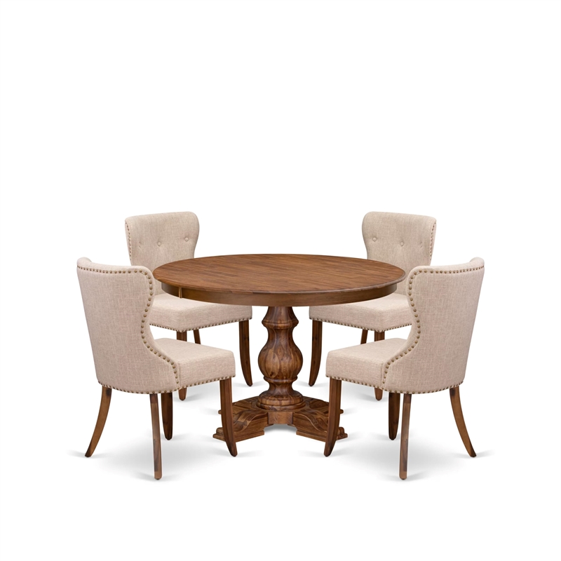 East West Furniture Ferris 5-Piece Dining Table Set in Walnut Finish