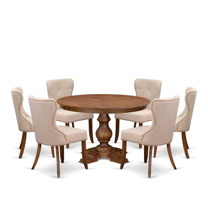 East West Furniture Ferris 7-Piece Dining Table Set in Walnut Finish