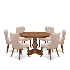 East West Furniture Ferris 7-Piece Dining Table Set in Walnut Finish
