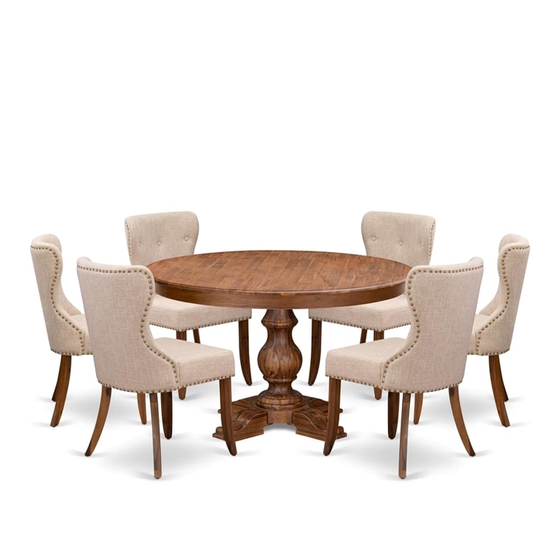 East West Furniture Ferris 7-Piece Mid-Century Kitchen Table Set in Walnut